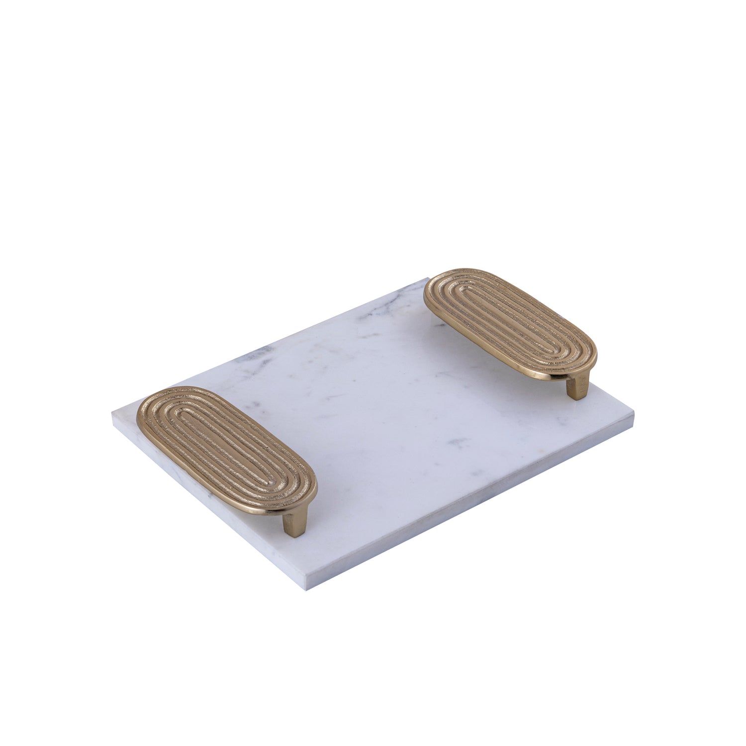 Dez Wit Marmer Rechthoekig Dienblad Gouden Handvaten Set van 2 - 2 Sets 5x30x23 cm