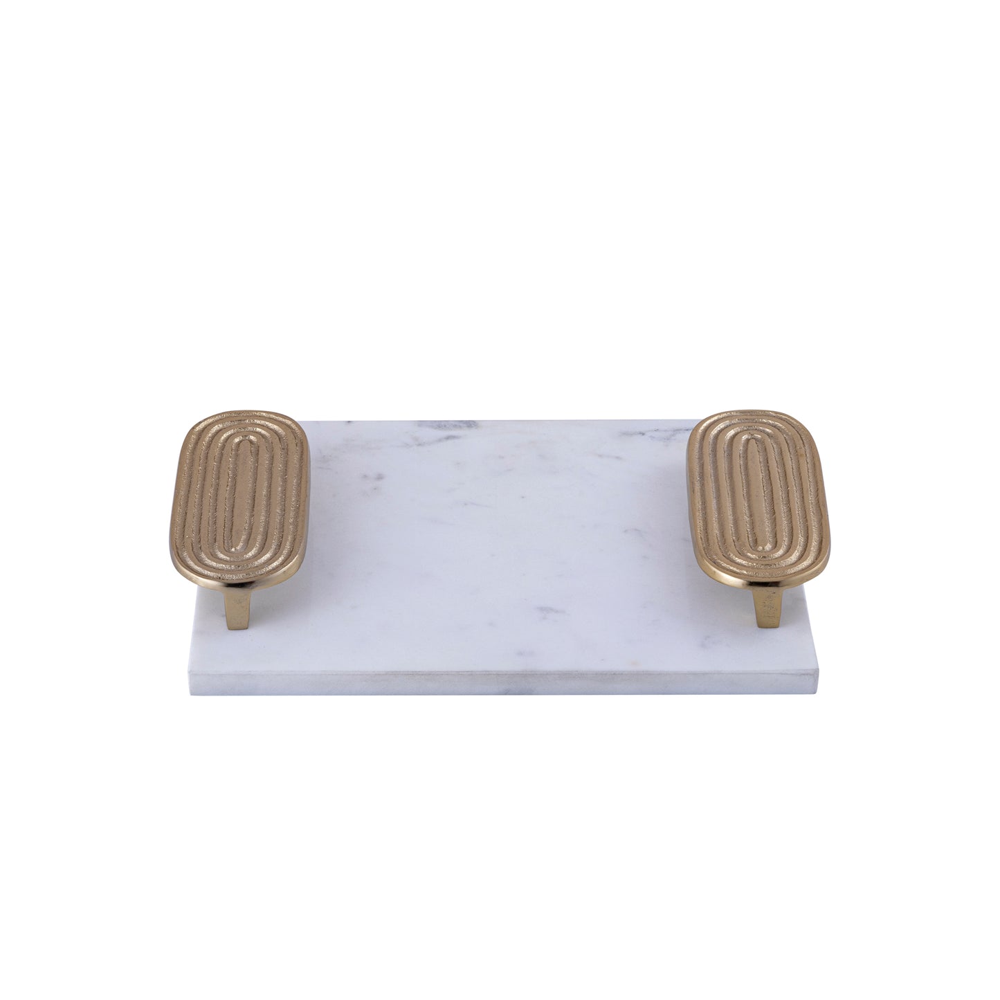 Dez Wit Marmer Rechthoekig Dienblad Gouden Handvaten Set van 2 - 2 Sets 5x30x23 cm