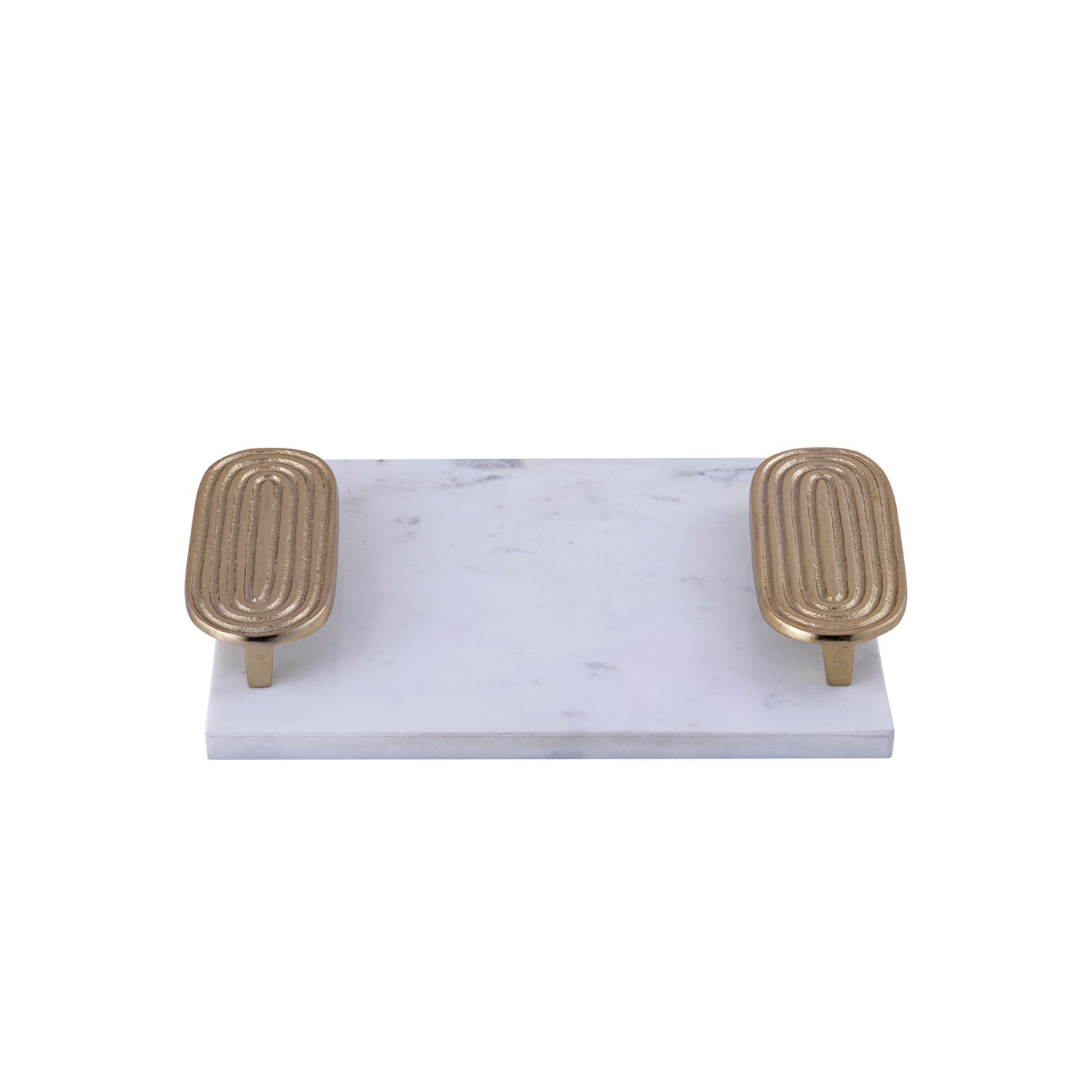 Dez Wit Marmer Rechthoekig Dienblad Gouden Handvaten Set van 2 - 2 Sets 5x30x23 cm
