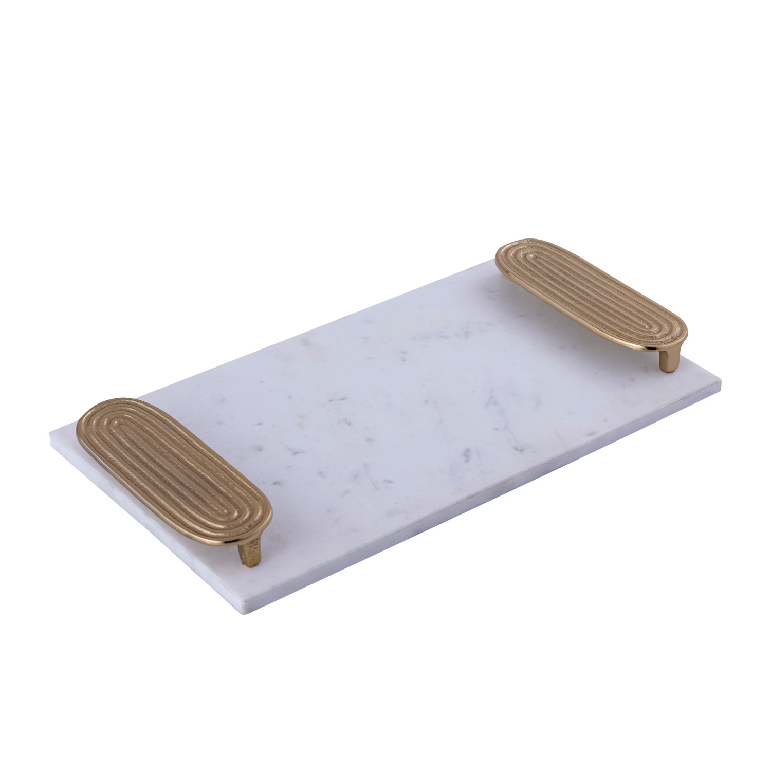Dez Wit Marmeren Rechthoekig Dienblad met Gouden Handvaten L 5x45x25 cm