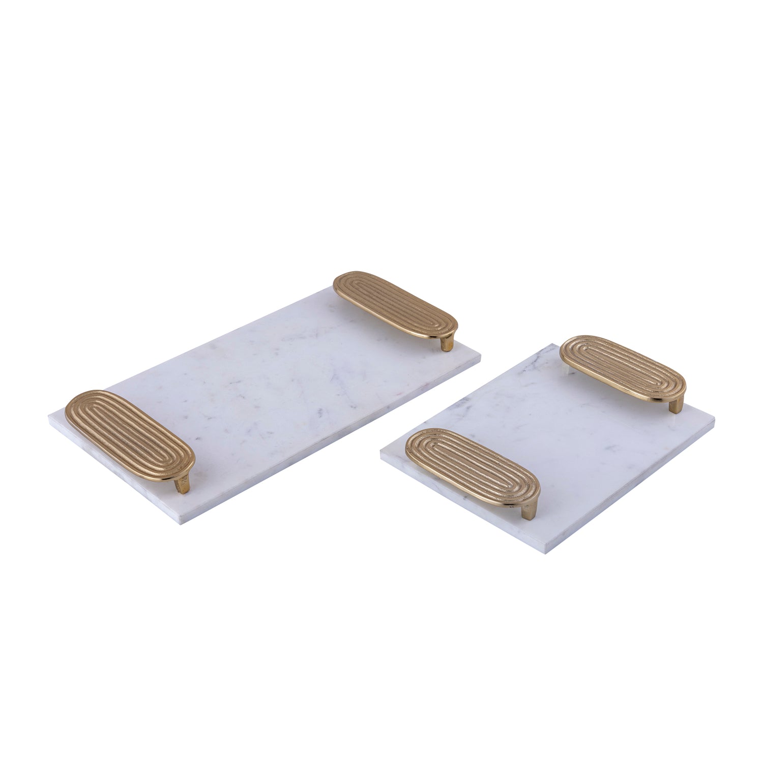 Dez Wit Marmeren Rechthoekig Dienblad met Gouden Handvaten L 5x45x25 cm