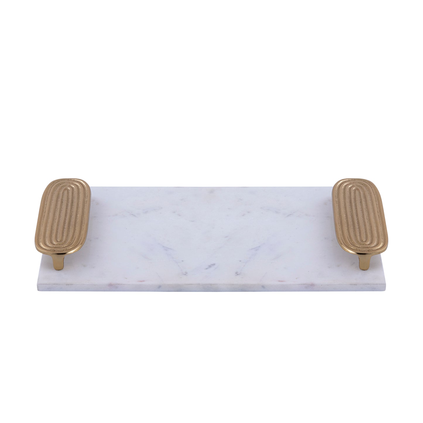 Dez Wit Marmeren Rechthoekig Dienblad met Gouden Handvaten L 5x45x25 cm