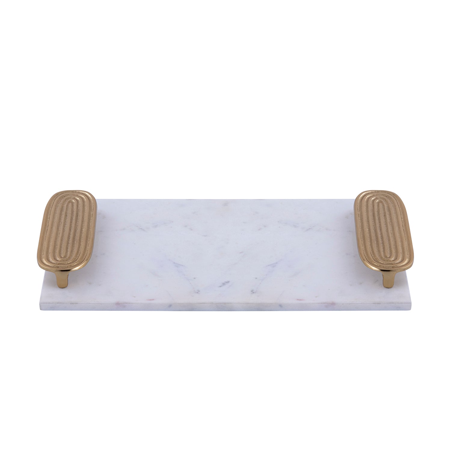 Dez Wit Marmeren Rechthoekig Dienblad met Gouden Handvaten L 5x45x25 cm