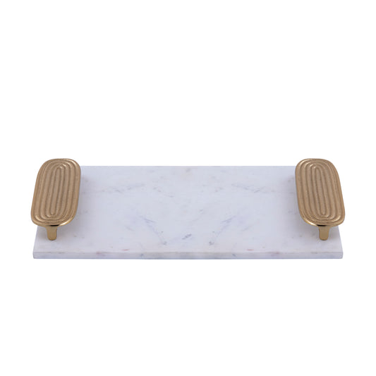 Dez Wit Marmeren Rechthoekig Dienblad met Gouden Handvaten L 5x45x25 cm