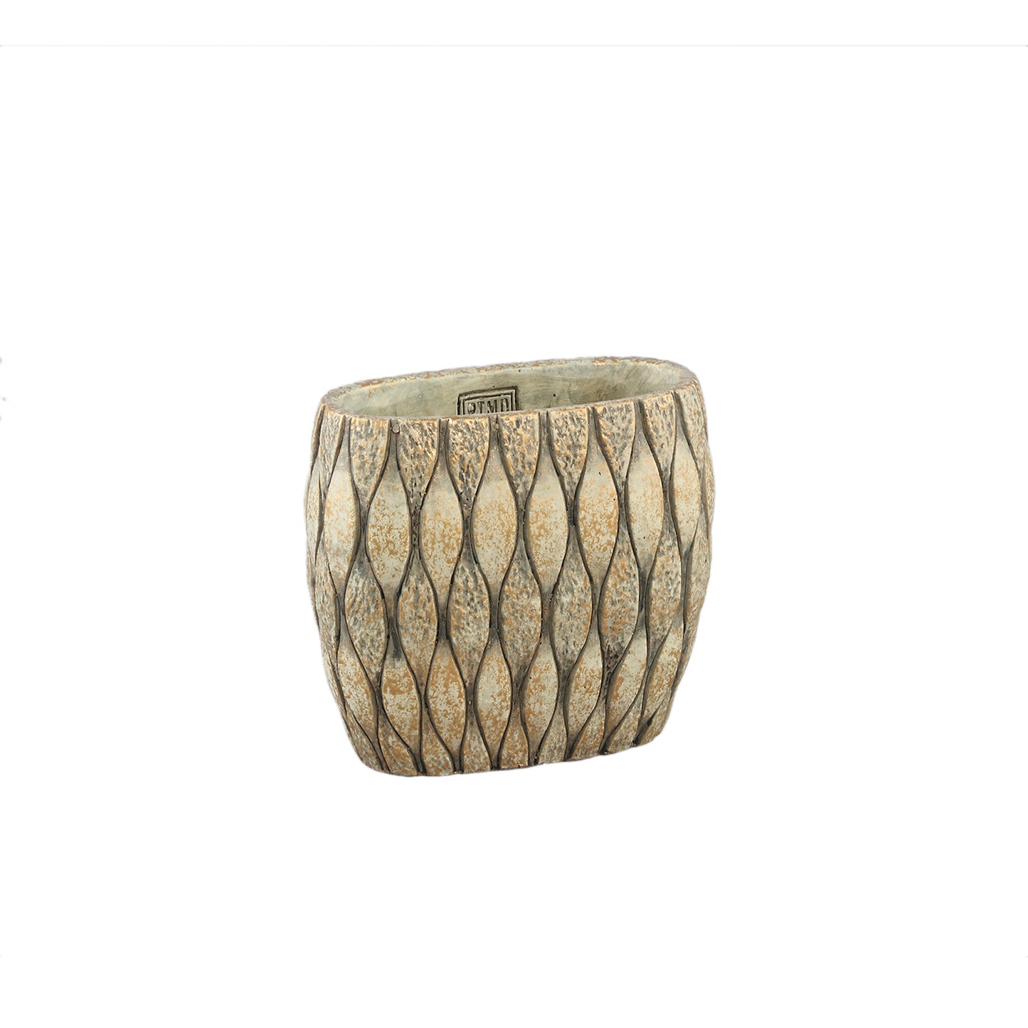 Joedi Taupe Cement Pot Mixed Structure Ovaal Set van 6 Stuks - 6 Sets 18x20x10 cm