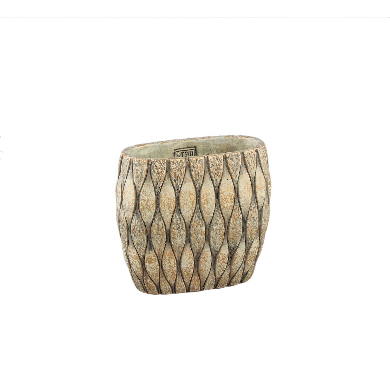 Joedi Taupe Cement Pot Mixed Structure Ovaal Set van 6 Stuks - 6 Sets 18x20x10 cm