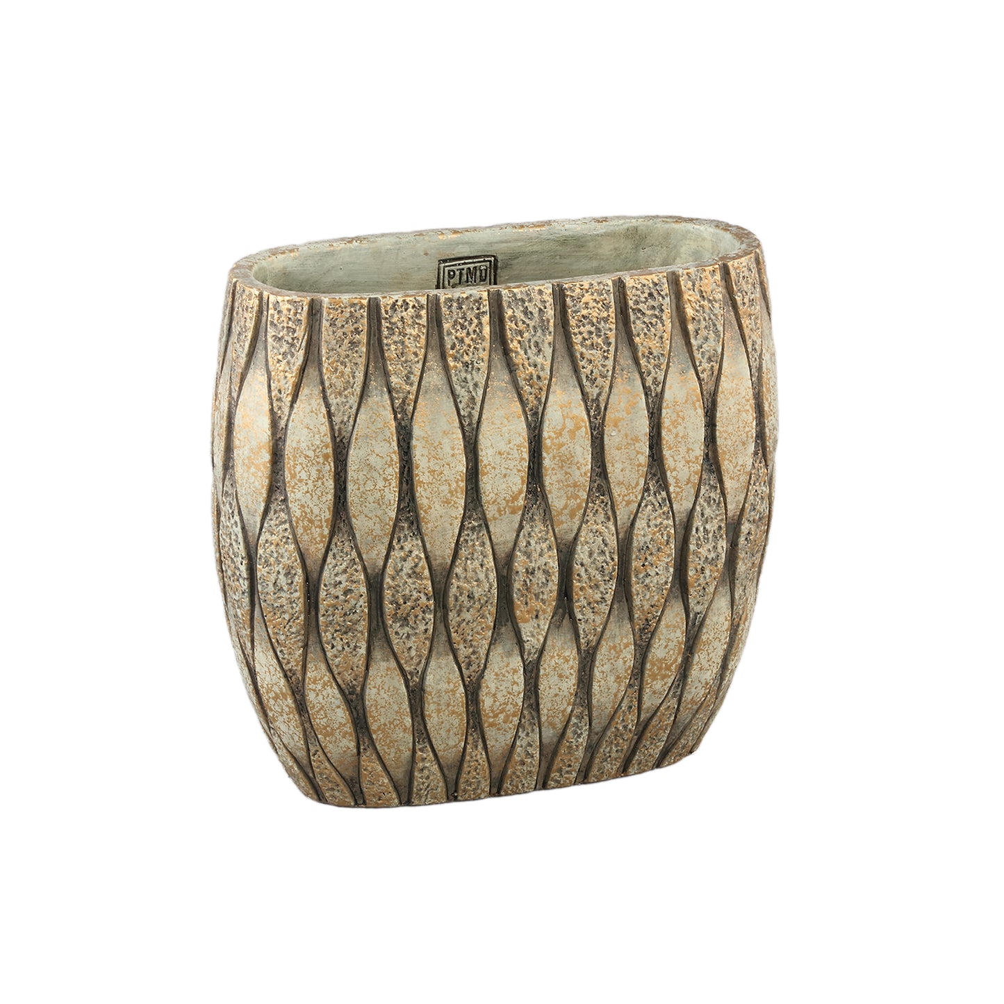 Joedi Taupe Cement Pot Mixed Structure Ovaal M Set van 2 - 2 Sets 28x30x15 cm