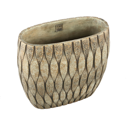 Joedi Taupe Cement Pot Mixed Structure Ovaal L 36x40x20 cm
