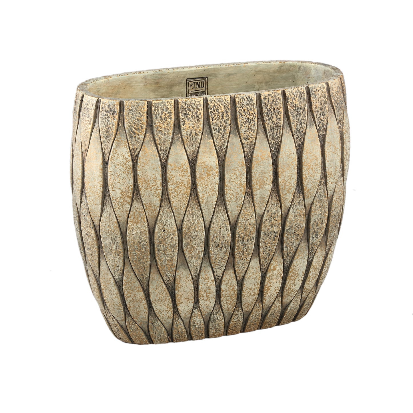 Joedi Taupe Cement Pot Mixed Structure Ovaal L 36x40x20 cm