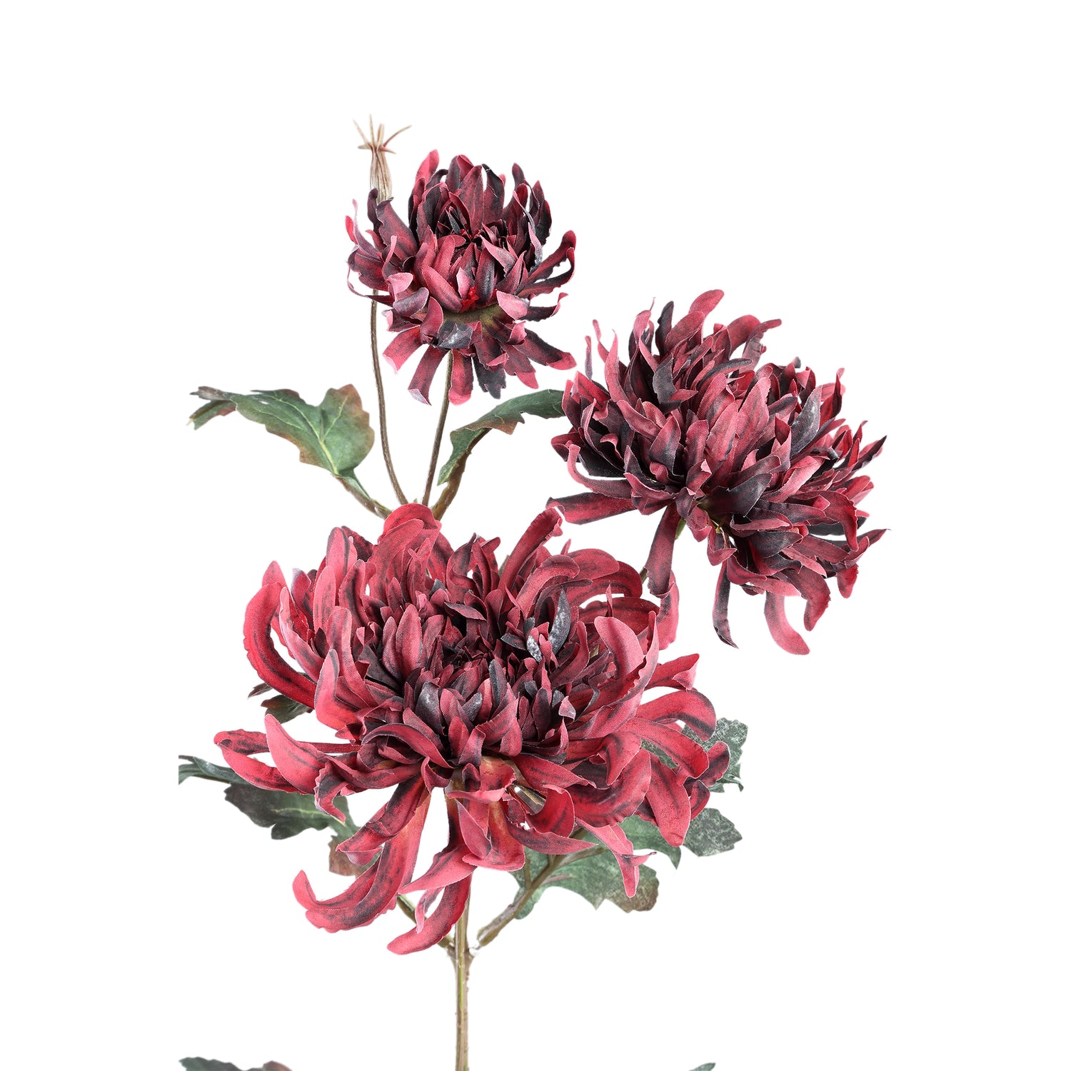 Chrysant Flower Rood Spray Met Bladeren - Set van 12 81x41x25 cm
