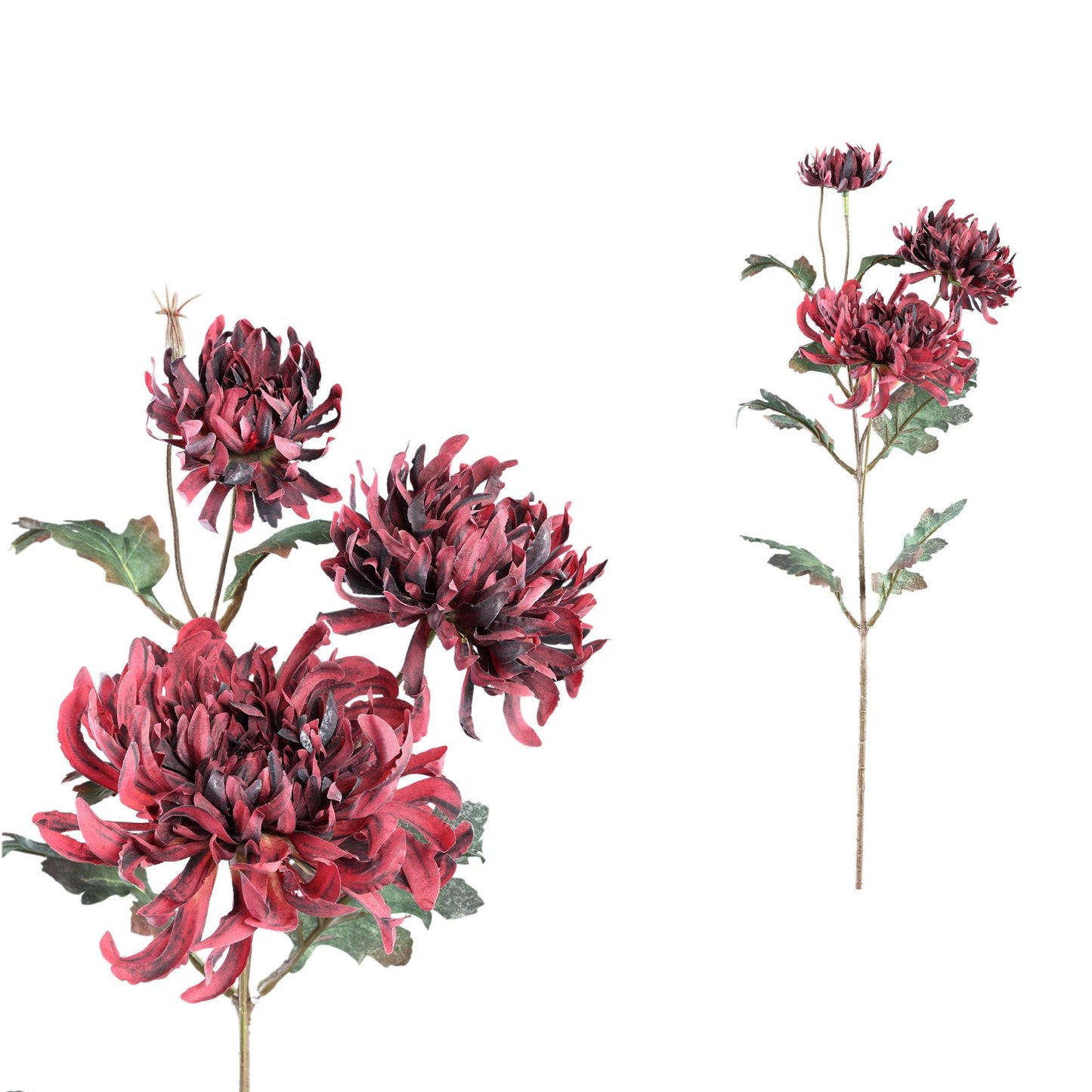 Chrysant Flower Rood Spray Met Bladeren - Set van 12 81x41x25 cm