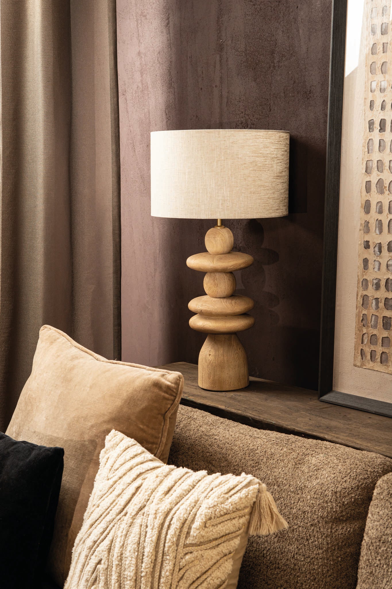 Callain Natural Mango Wood Table Lamp Base Round