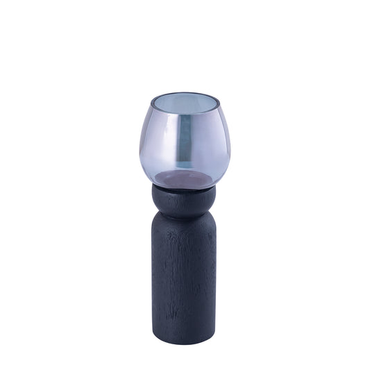 Qez Zwart Mangohout Windlicht Set Van 4 Stuks Met Rookglas - 4 Sets 24x7.5x7.5 cm