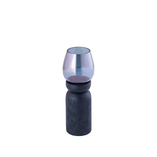 Qez Zwart Mangohout Windlicht Set van 4 Stuks met Rookglas - 4 Sets 20x6x6 cm