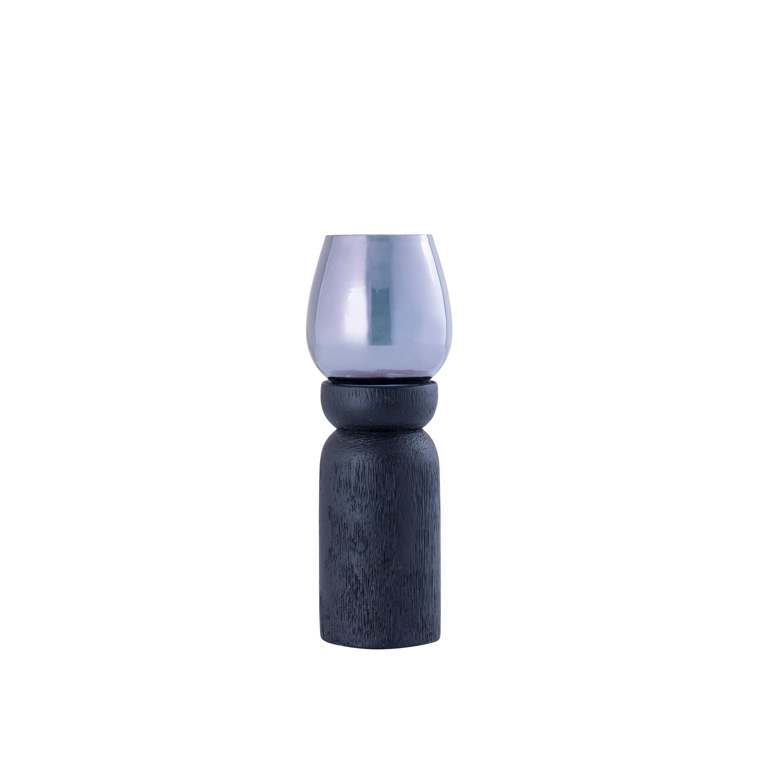 Qez Zwart Mangohout Windlicht Set van 4 Stuks met Rookglas - 4 Sets 20x6x6 cm