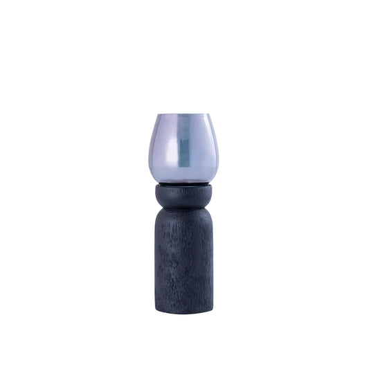 Qez Zwart Mangohout Windlicht Set van 4 Stuks met Rookglas - 4 Sets 20x6x6 cm