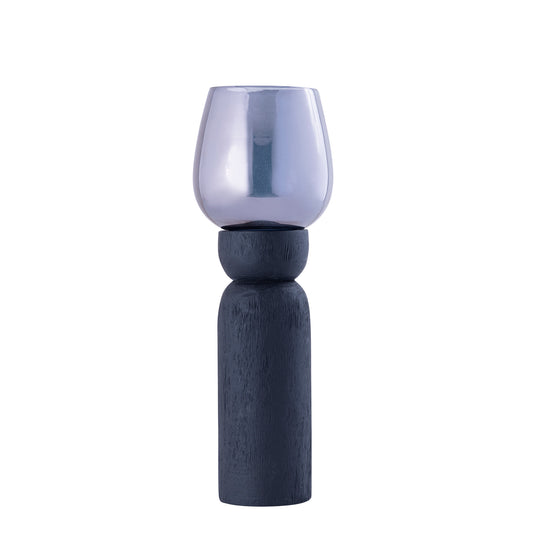 Qez Zwart Mangohout Windlicht Set van 4 Stuks met Rookglas - 4 Sets 30x10x10 cm