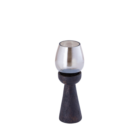 Qez Bruin Mangohout Windlicht Set van 4 Stuks met Glastop - 4 Sets 20x6x6 cm