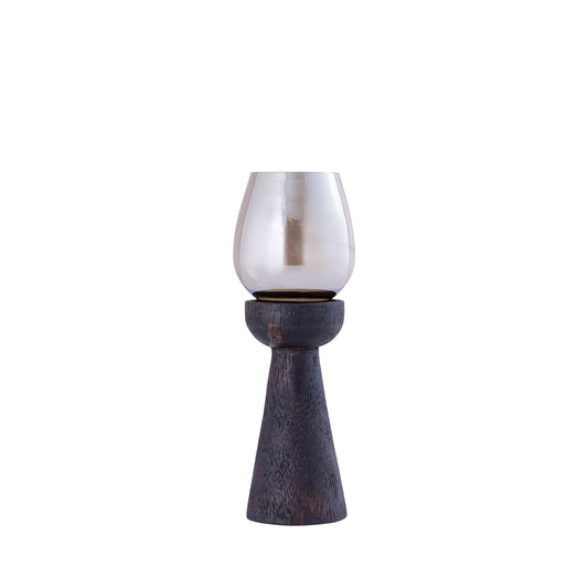 Qez Bruin Mangohout Windlicht Set van 4 Stuks met Glastop - 4 Sets 20x6x6 cm