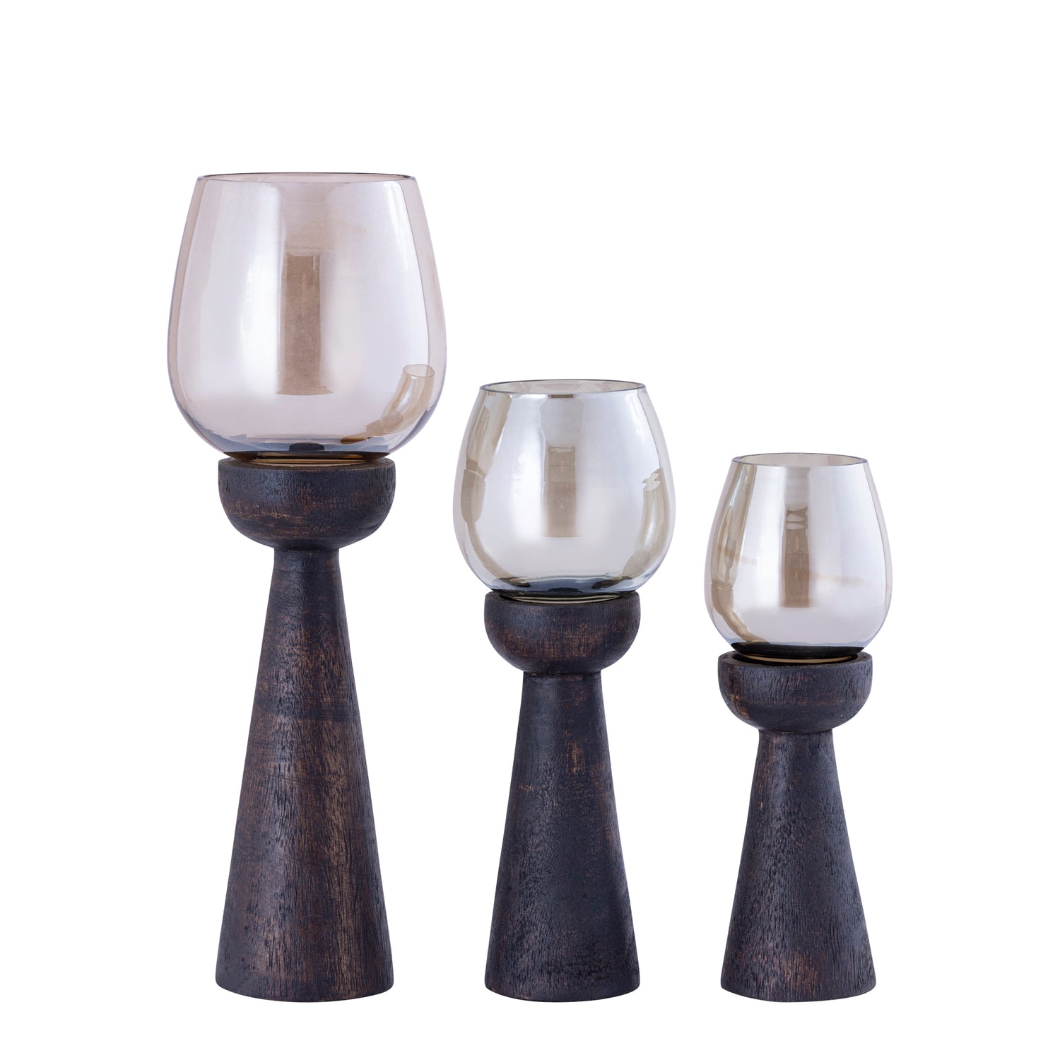 Qez Bruin Mangohout Windlicht Set van 4 Stuks 24x7.5x7.5 cm