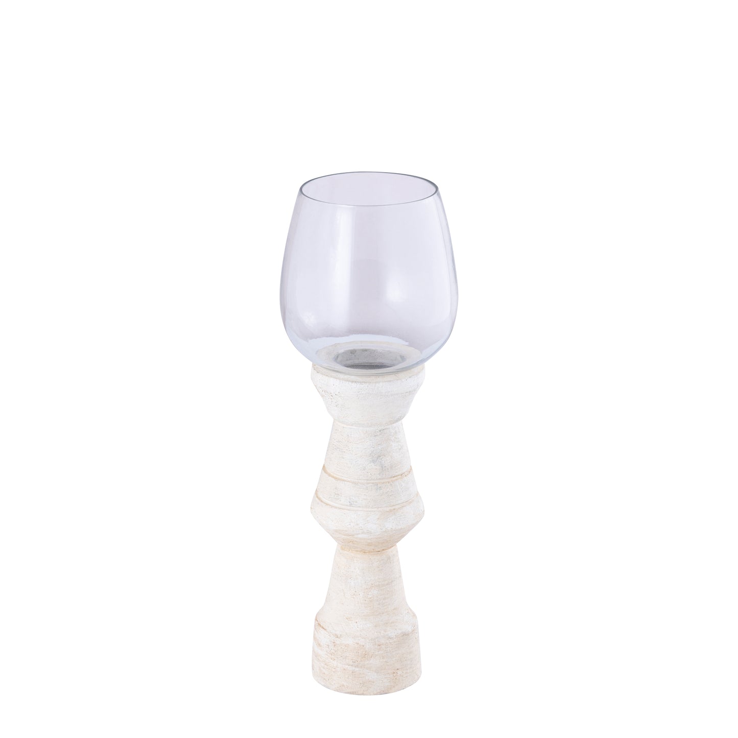 Qez Crème Mangohout Windlicht met Helder Glas Set van 4 Stuks - 4 Sets 30x10x10 cm