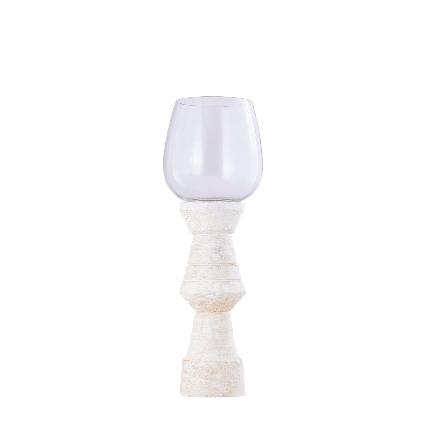 Qez Crème Mangohout Windlicht met Helder Glas Set van 4 Stuks - 4 Sets 30x10x10 cm