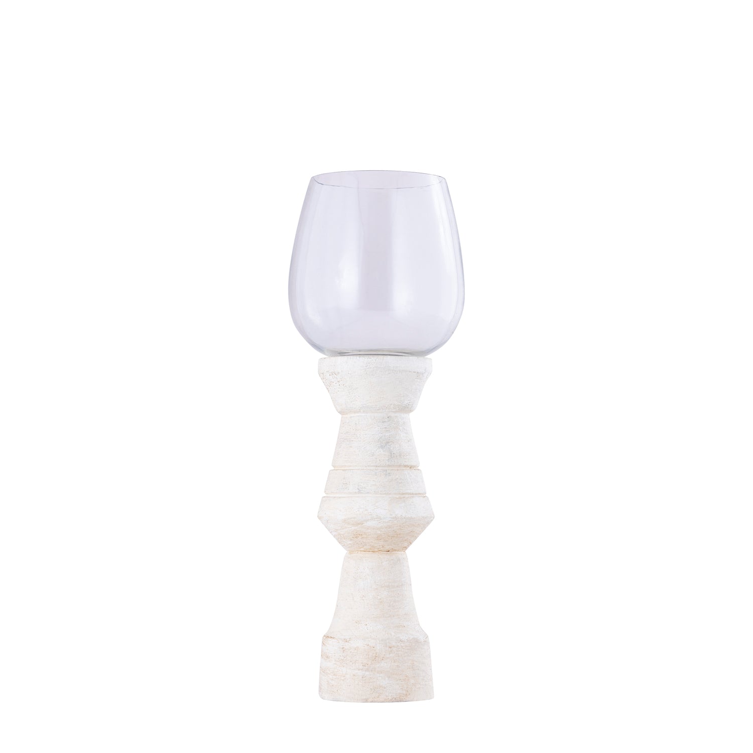 Qez Crème Mangohout Windlicht met Helder Glas Set van 4 Stuks - 4 Sets 30x10x10 cm