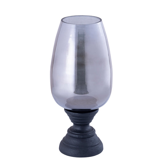 Qez Zwart Mangohout Windlicht met Rookglas XL 44x20x20 cm
