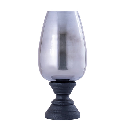 Qez Zwart Mangohout Windlicht met Rookglas XL 44x20x20 cm