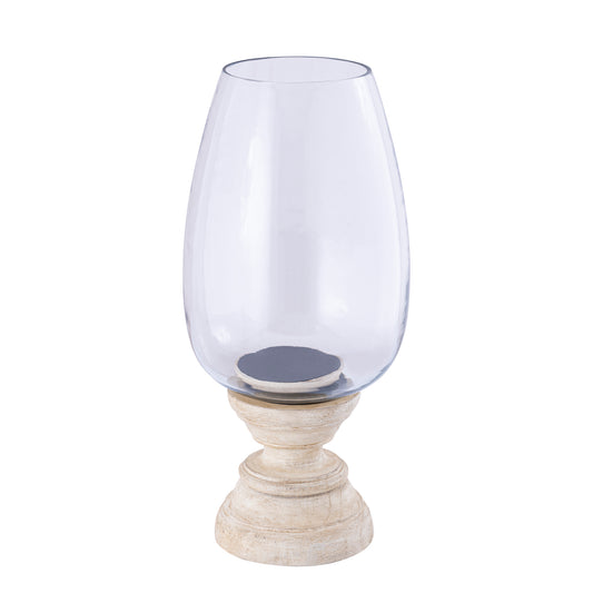 Qez Cream Windlicht Mangohout Helder Glas XL 44x20x20 cm