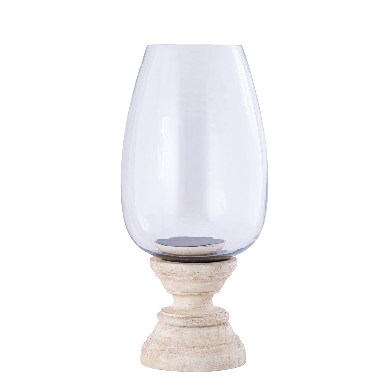 Qez Cream Windlicht Mangohout Helder Glas XL 44x20x20 cm