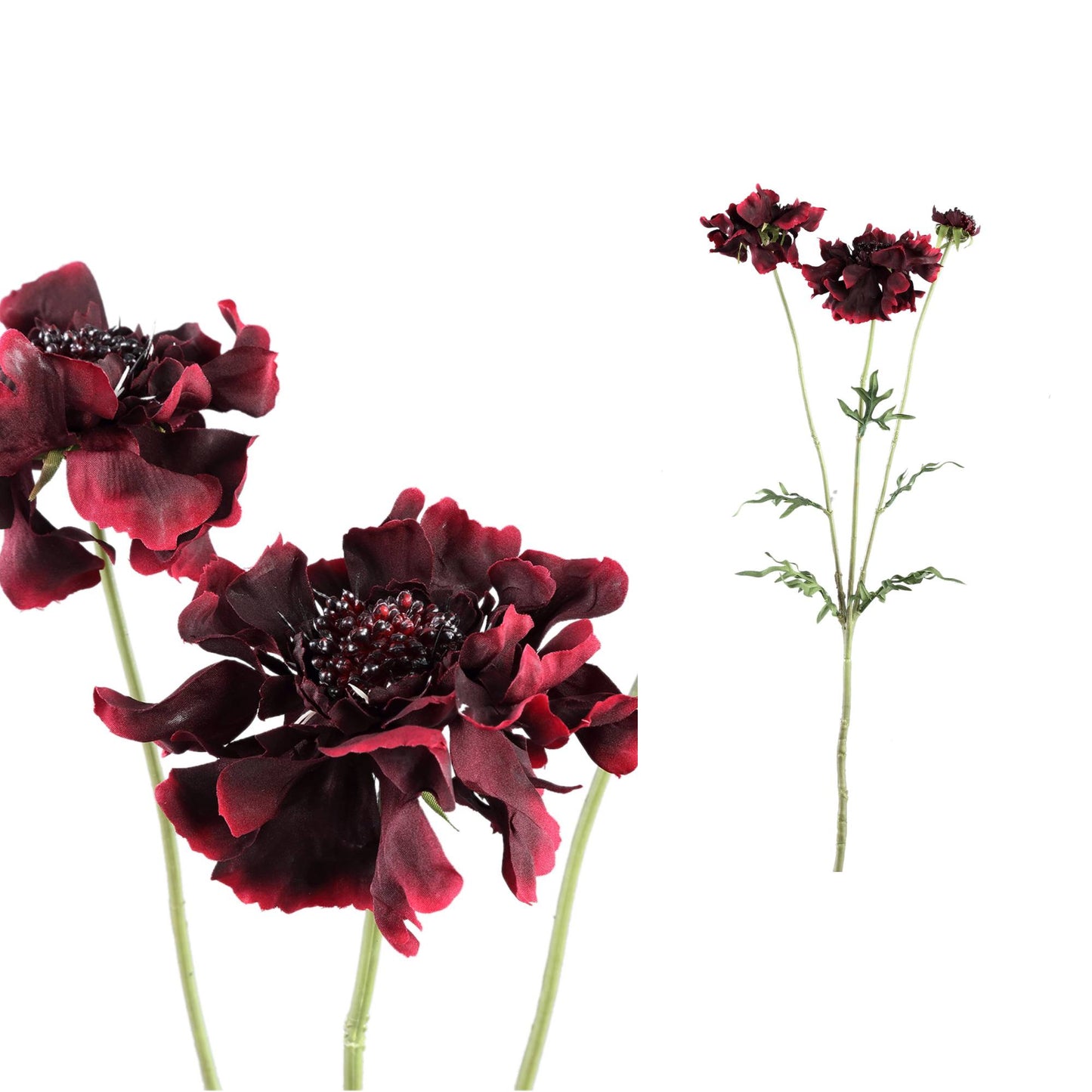 Garden Flower Rode Scabiosa Spray Met Bladeren - Set van 12 65x33x23 cm