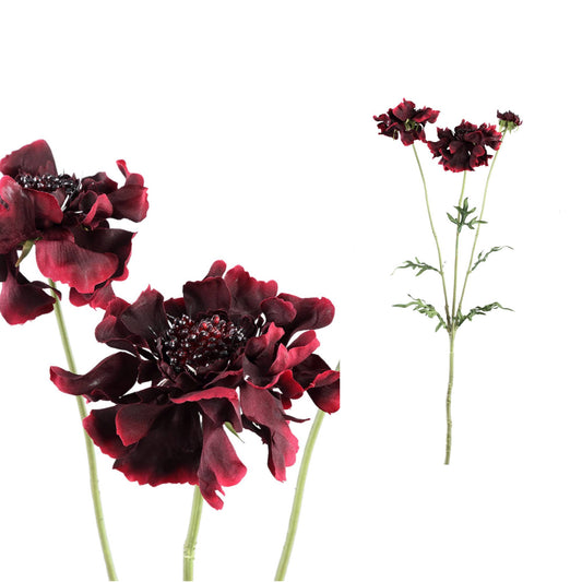 Garden Flower Rode Scabiosa Spray Met Bladeren - Set van 12 65x33x23 cm