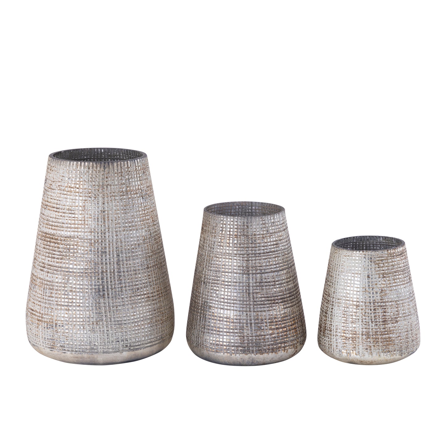 Damin Crème Glazen Windlicht Stormlight Motief Rond M - Set van 6 Stuks 19x15x15 cm
