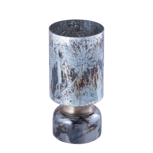 Navanah Blauw Glazen Windlicht Bladmotief Rond Set van 4 Stuks - 4 Sets 25x12x12 cm