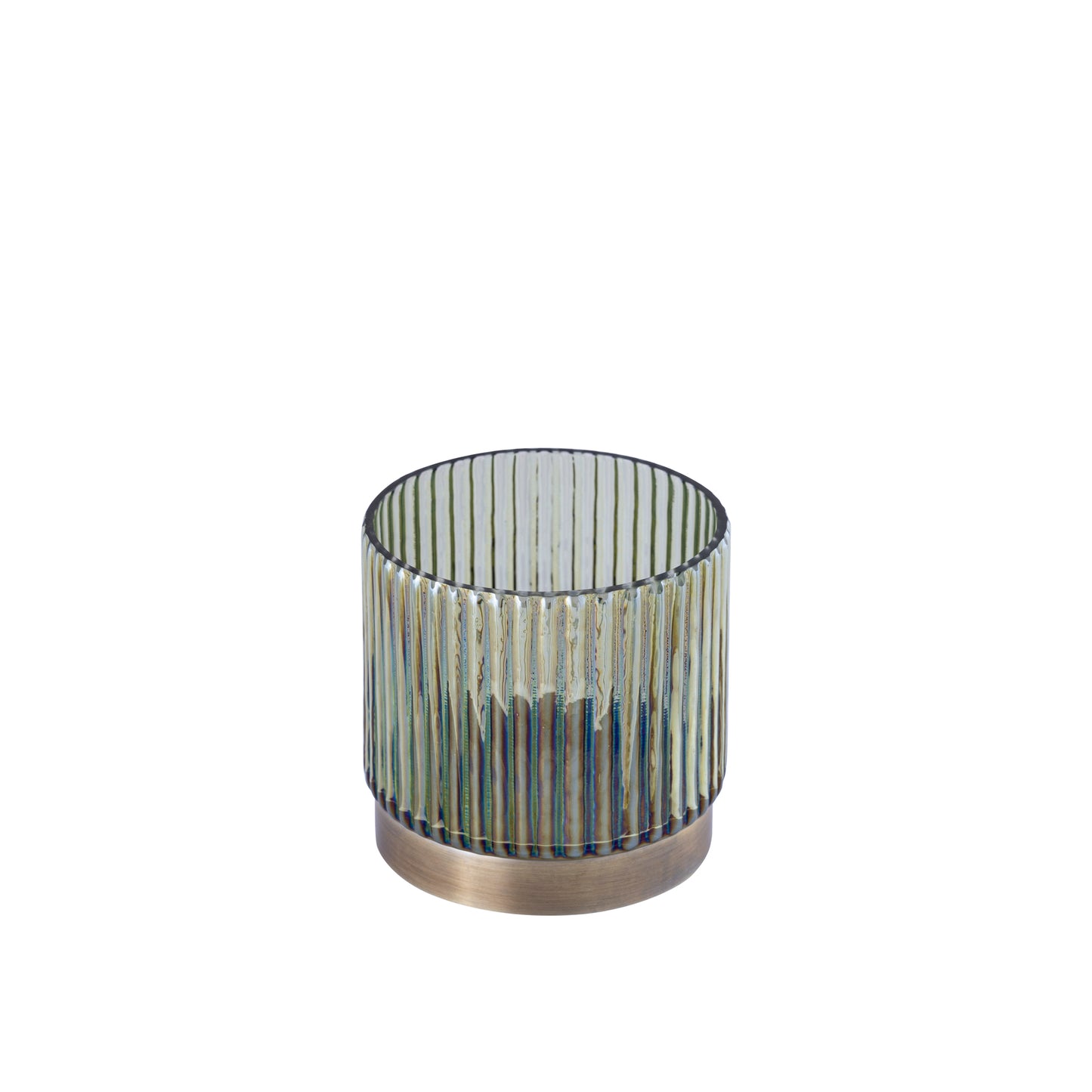 Kyden Groen Glazen Theelicht Geribbed Gouden Voet Rond - Set van 12 10x10x10 cm