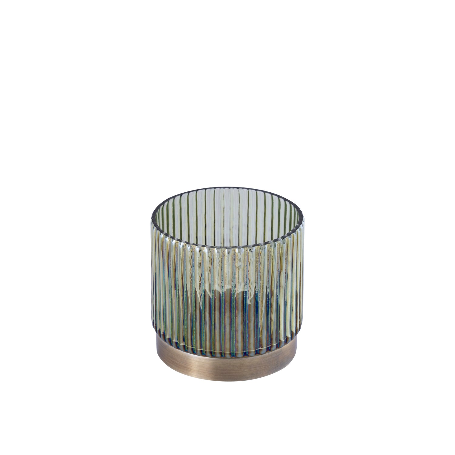 Kyden Groen Glazen Theelicht Geribbed Gouden Voet Rond - Set van 12 10x10x10 cm