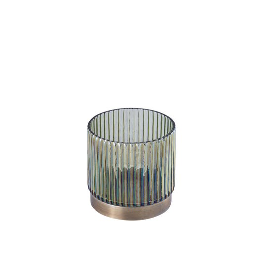 Kyden Groen Glazen Theelicht Geribbed Gouden Voet Rond - Set van 12 10x10x10 cm