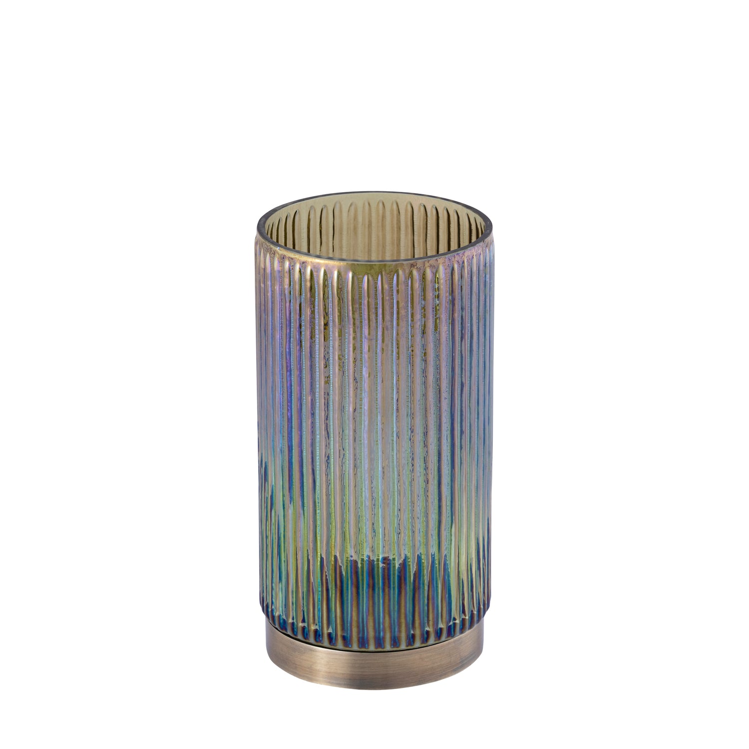 Kyden Groen Glas Windlicht Geribd Gouden Voet Set van 4 - 4 Sets 20x10x10 cm