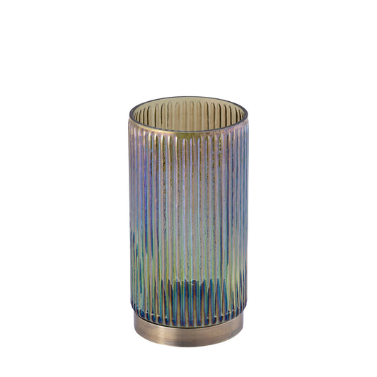 Kyden Groen Glas Windlicht Geribd Gouden Voet Set van 4 - 4 Sets 20x10x10 cm