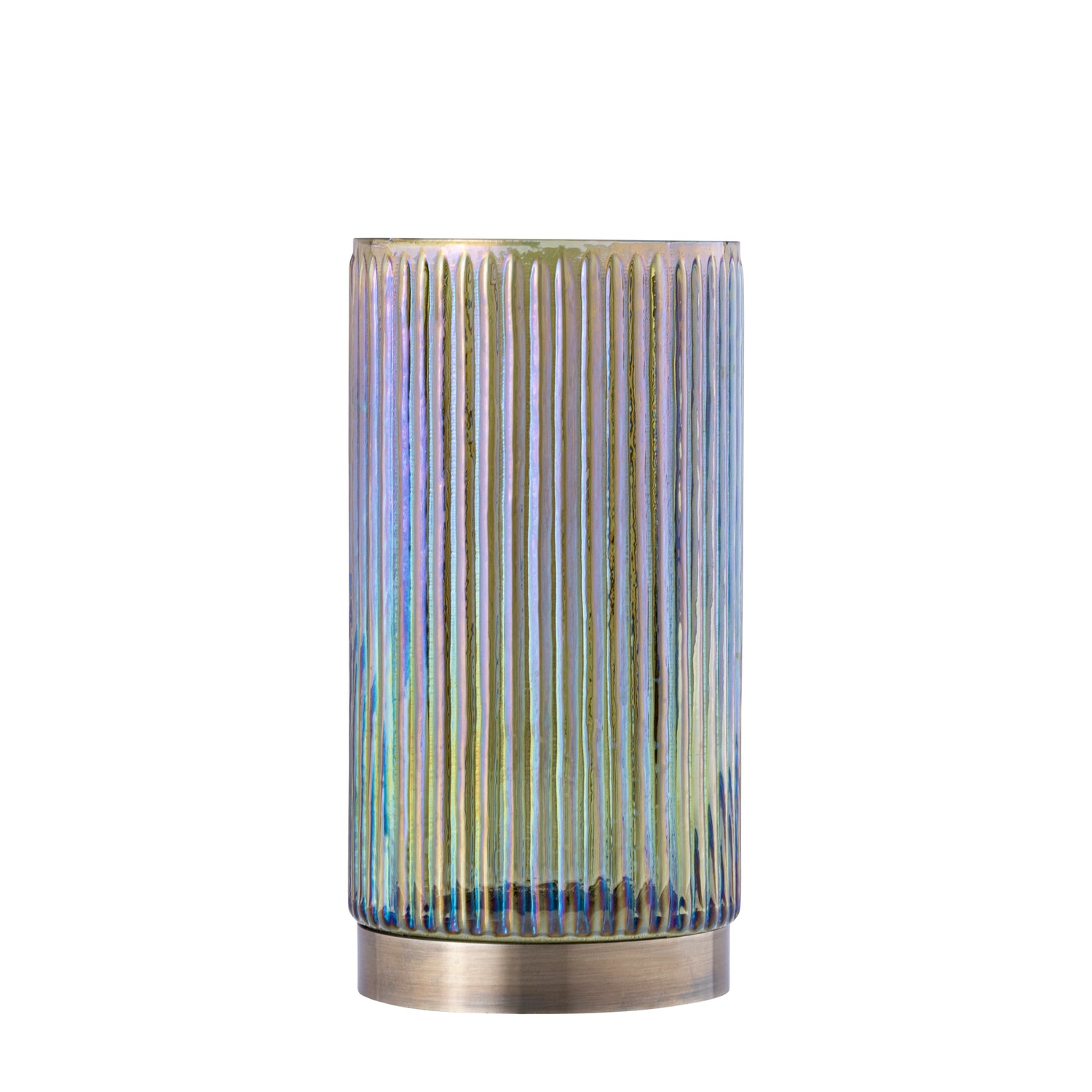 Kyden Groen Glas Windlicht Geribd Gouden Voet Set van 4 - 4 Sets 20x10x10 cm