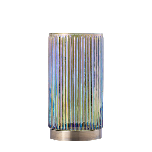 Kyden Groen Glas Windlicht Geribd Gouden Voet Set van 4 - 4 Sets 20x10x10 cm