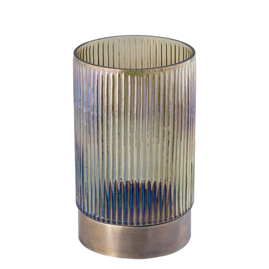 Kyden Groen Glas Windlicht Met Ribbels Gouden Voet Set Van 2 Stuks L - 2 Sets 25x15x15 cm