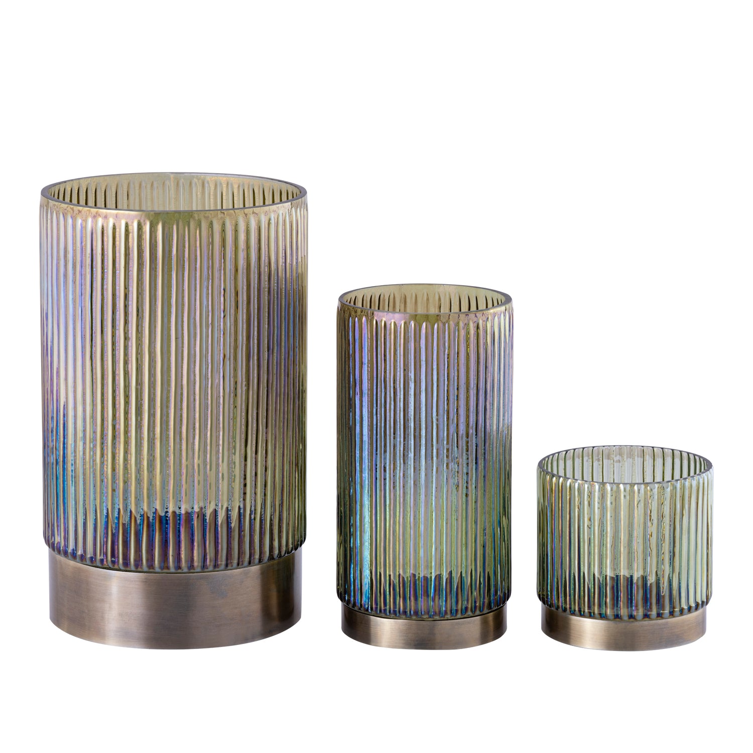 Kyden Groen Glas Windlicht Met Ribbels Gouden Voet Set Van 2 Stuks L 25x15x15 cm