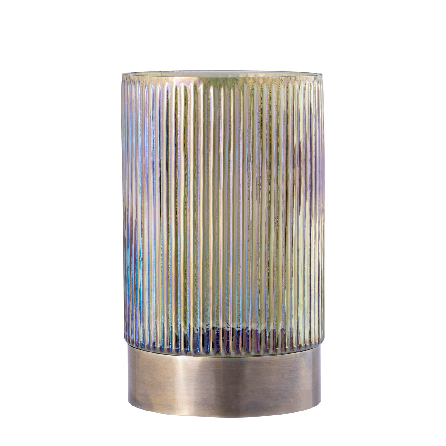 Kyden Groen Glas Windlicht Met Ribbels Gouden Voet Set Van 2 Stuks L - 2 Sets 25x15x15 cm