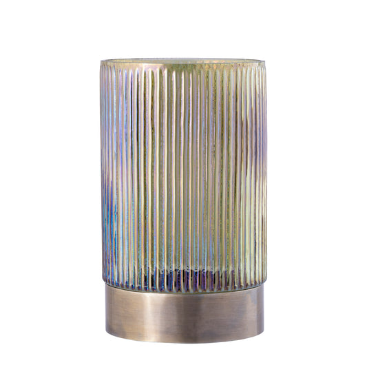 Kyden Groen Glas Windlicht Met Ribbels Gouden Voet Set Van 2 Stuks L - 2 Sets 25x15x15 cm