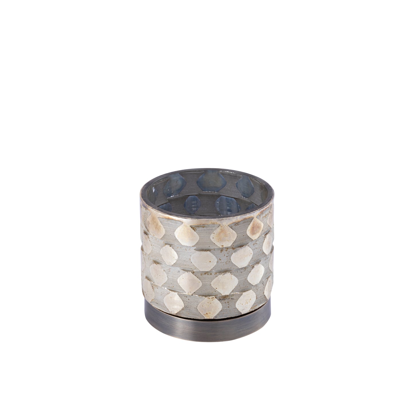 Landyne Gouden Glazen Windlicht met Geetst Patroon en Metalen Voet - Set van 12 10x10x10 cm