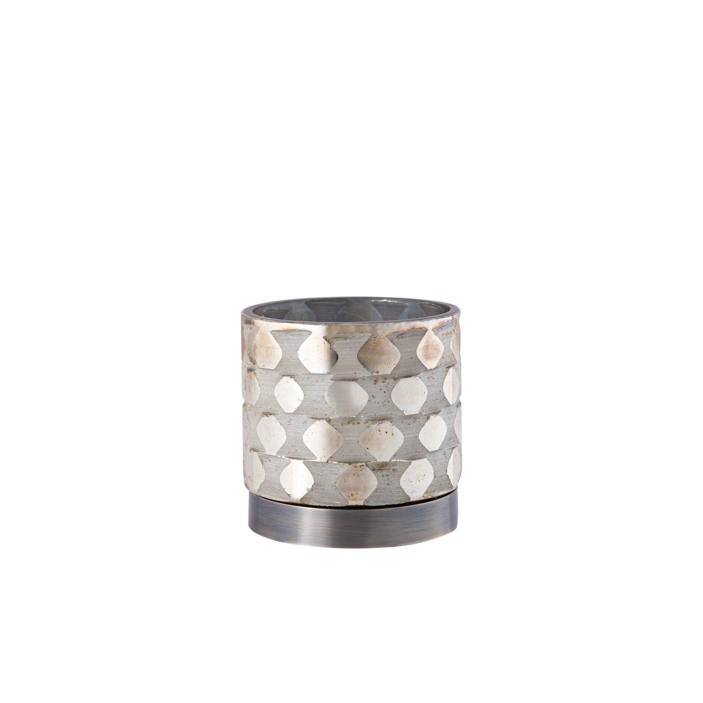Landyne Gouden Glazen Windlicht met Geetst Patroon en Metalen Voet - Set van 12 10x10x10 cm
