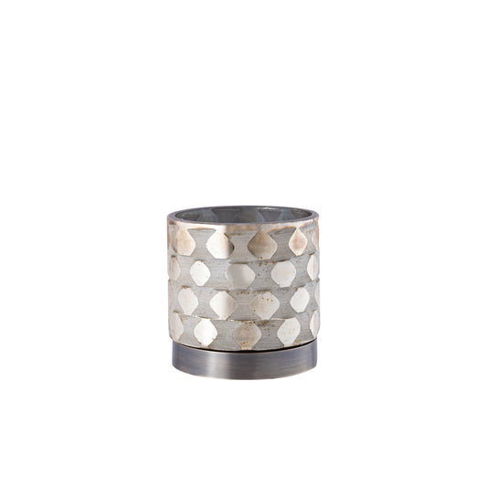 Landyne Gouden Glazen Windlicht met Geetst Patroon en Metalen Voet - Set van 12 10x10x10 cm