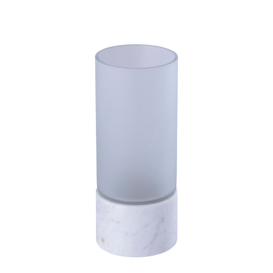 Conree Wit Mat Glas Windlicht met Marmeren Voet Set van 2 Stuks - 2 Sets 25x10x10 cm